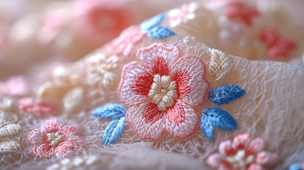 Ręcznie haftowany wzór na tkaninie